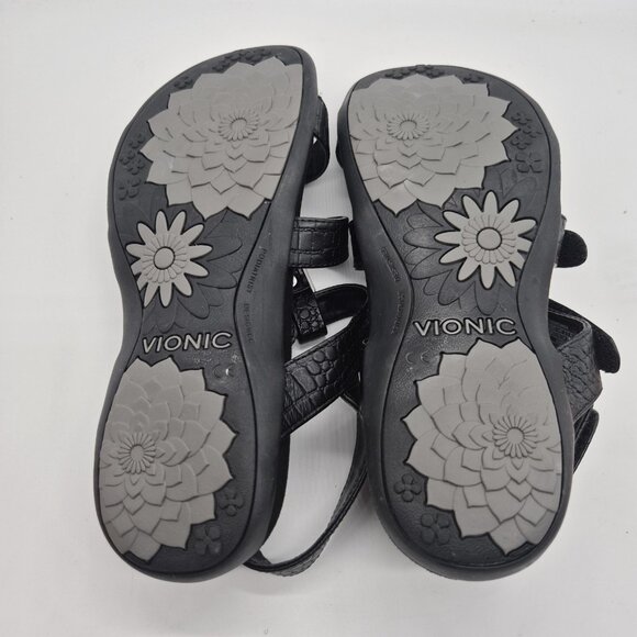 Vionic Women's Sandals Size 9 EU 40 Black Strappy Croc Print (191 ) - Picture 7 of 9
